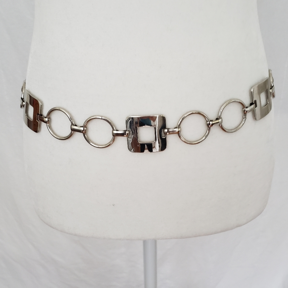Silver Tone Geometric Chain Belt